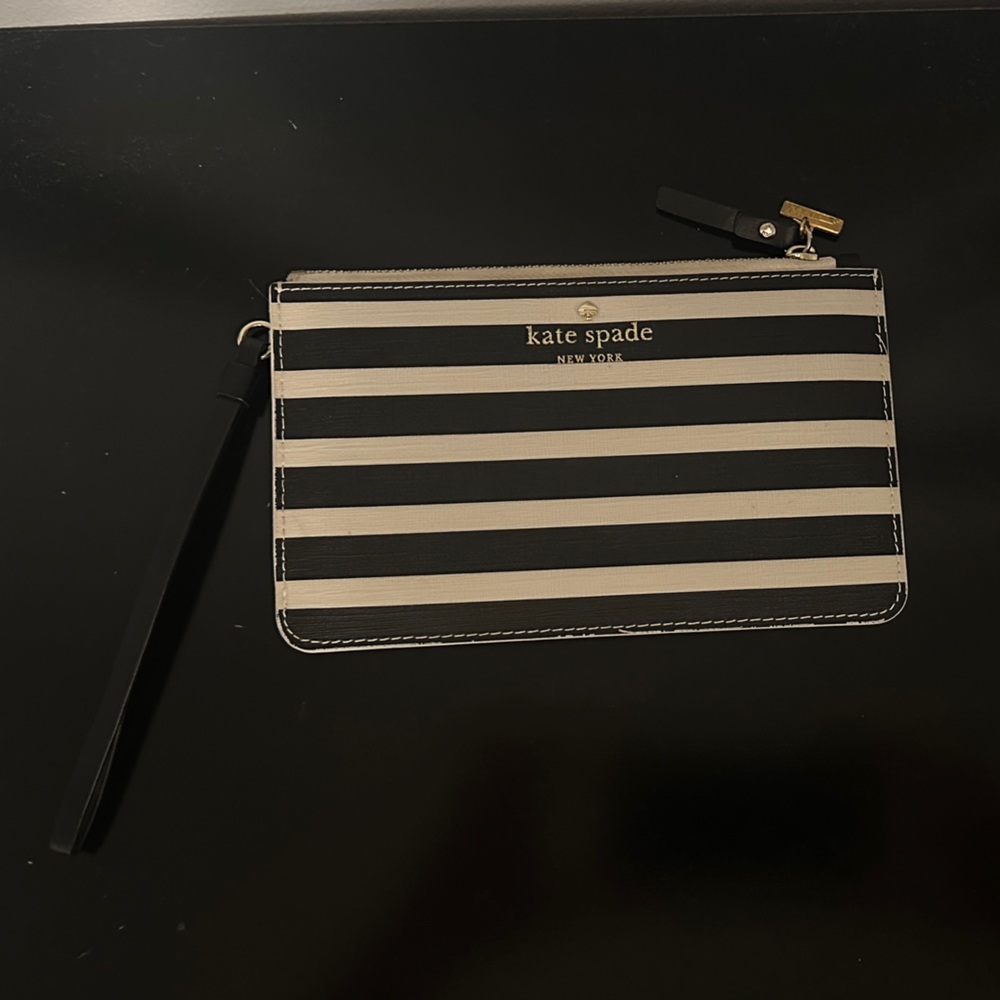 Kate Spade Black and White Striped Clutch